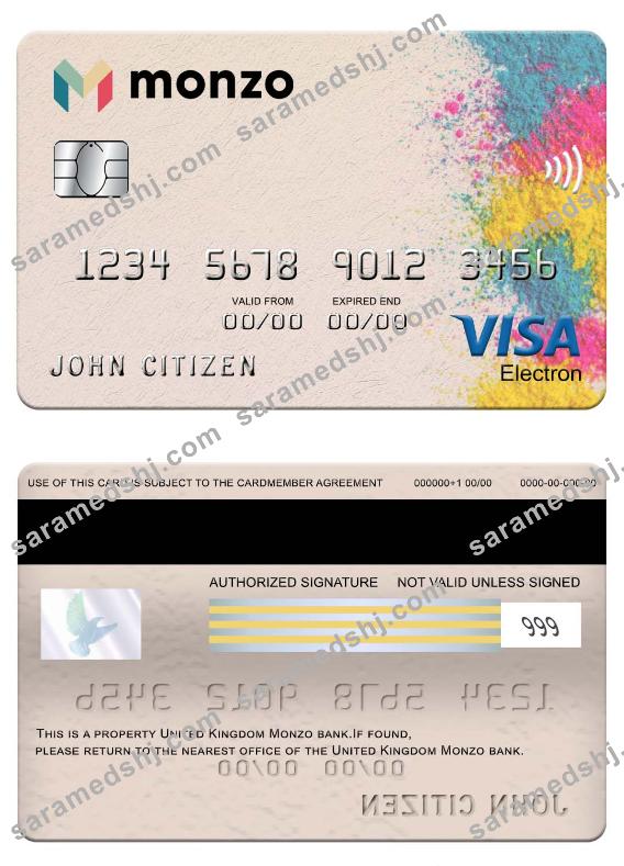 United Kingdom Monzo bank visa electron card
